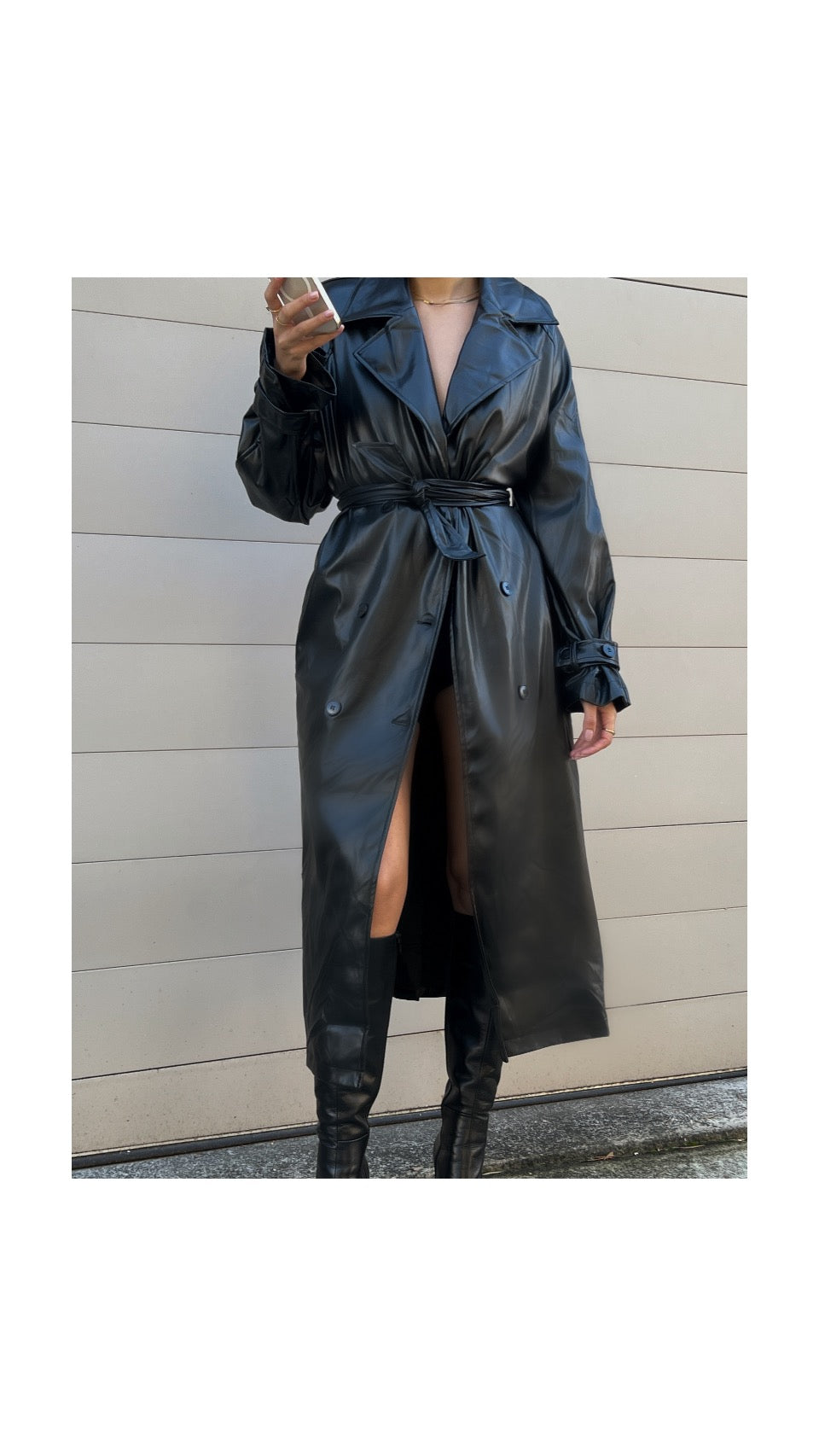 oversized faux leather trench coat