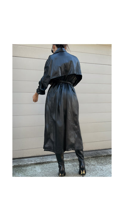oversized faux leather trench coat