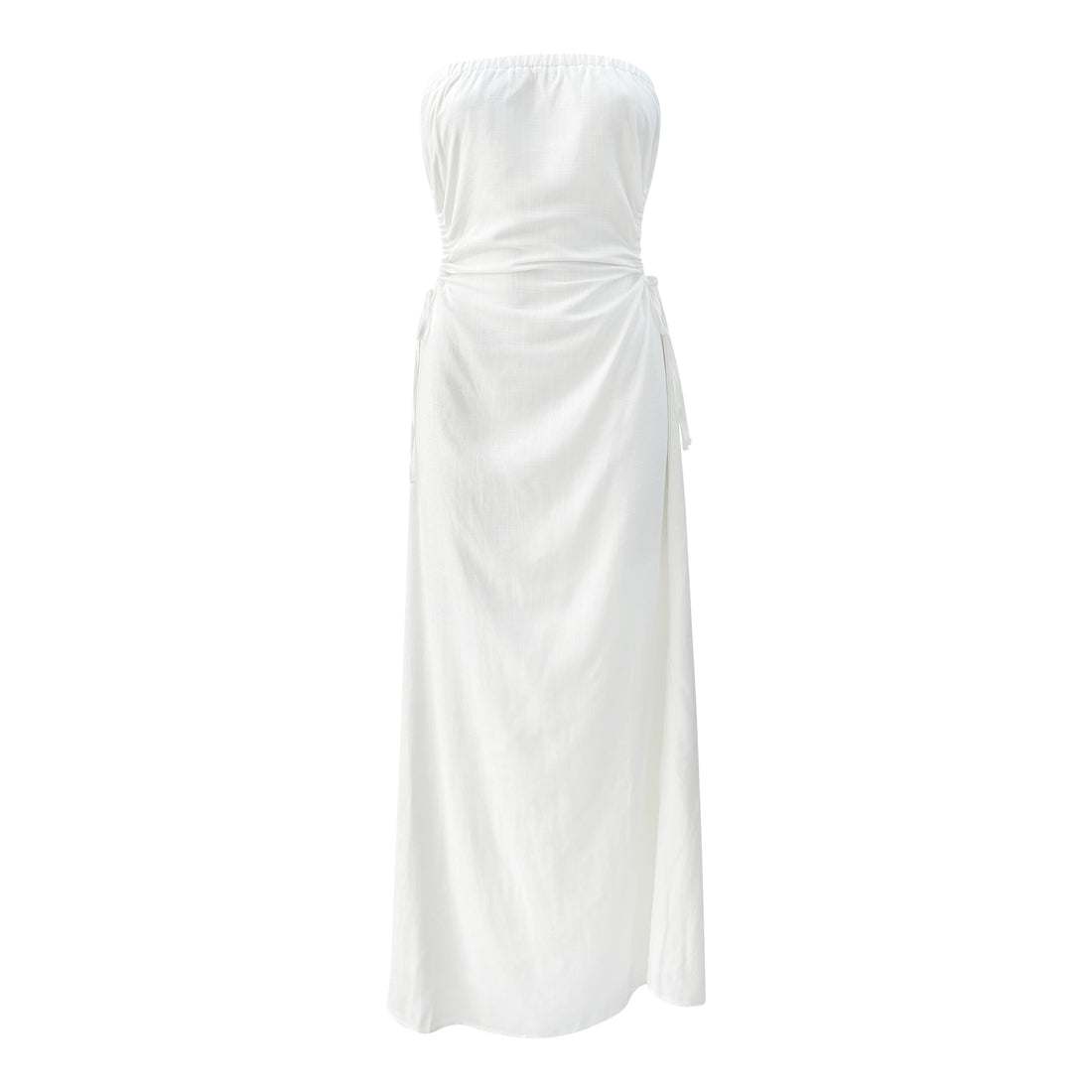 strapless cut-out linen dress